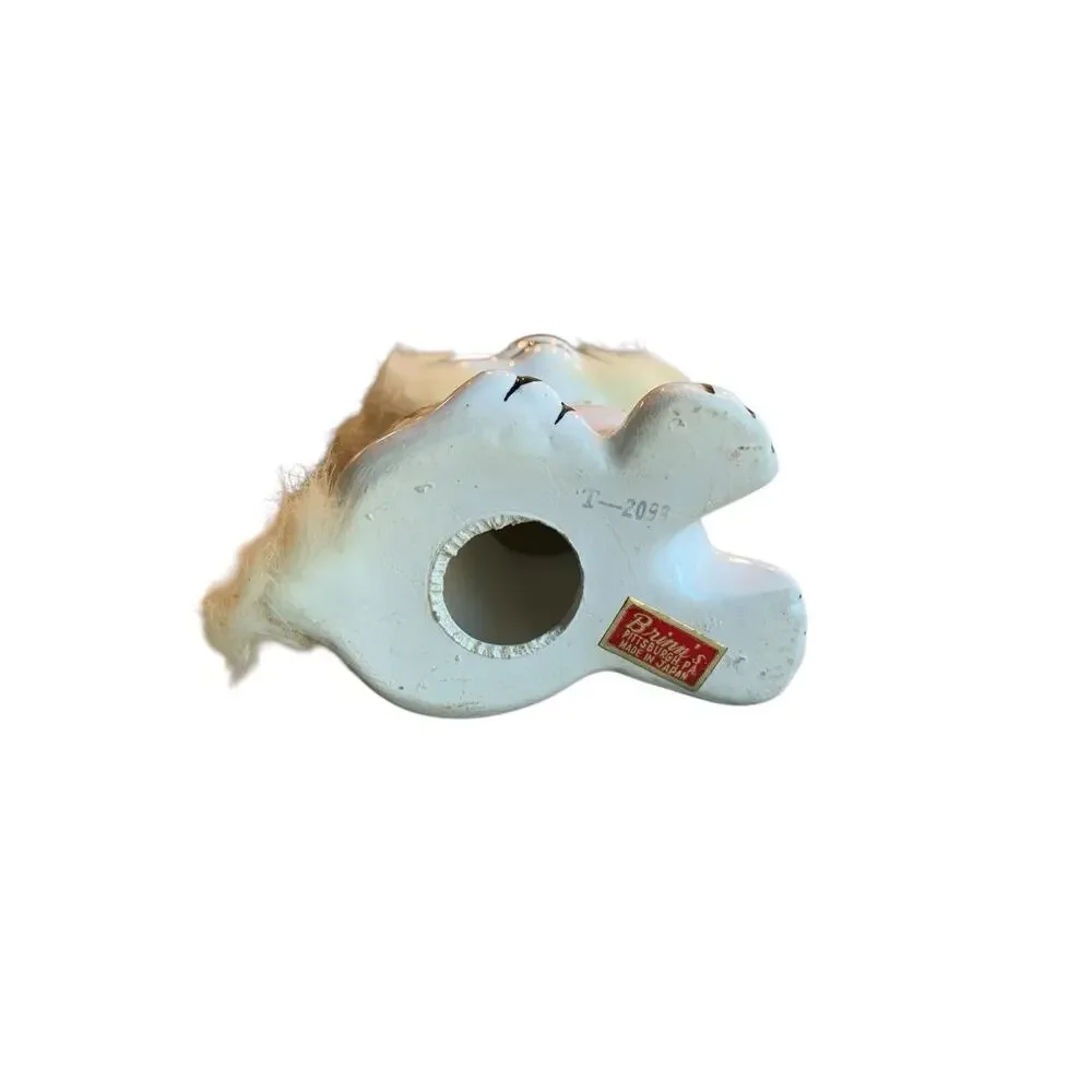 Vintage Brinn's Furry Anthropomorphic Ceramic Cat Kitten Figurine Big‎ Eyes 50s